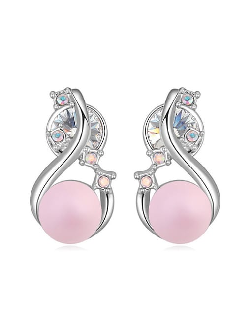 QIANZI Personalized Imitation Pearl White Crystals-studded Alloy Stud Earrings 0