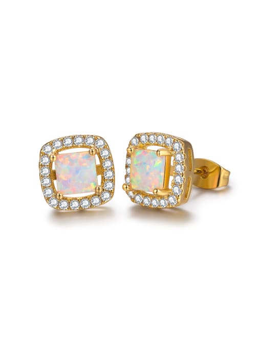 18K Gold White-Opal plated 18K-gold ear stud earrings 6MM