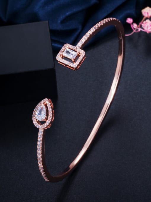 Rose Copper With Cubic Zirconia Simplistic Geometric Free Size Bangles