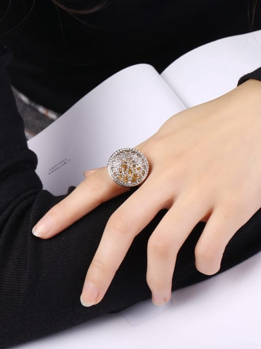 Ronaldo Exaggerated Hollow Flower Pattern Rhinestones Ring 1