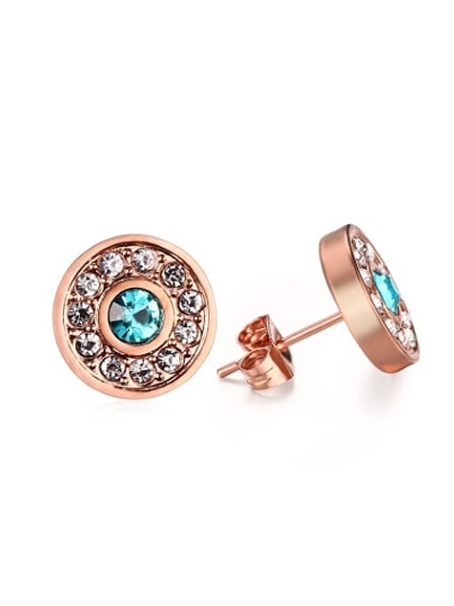 CONG Trendy Rose Gold Plated Round Shaped Rhinestone Stud Earrings 0