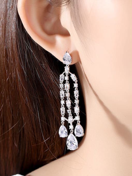 BLING SU Copper With Platinum Plated Delicate Water Drop Chandelier Earrings 1