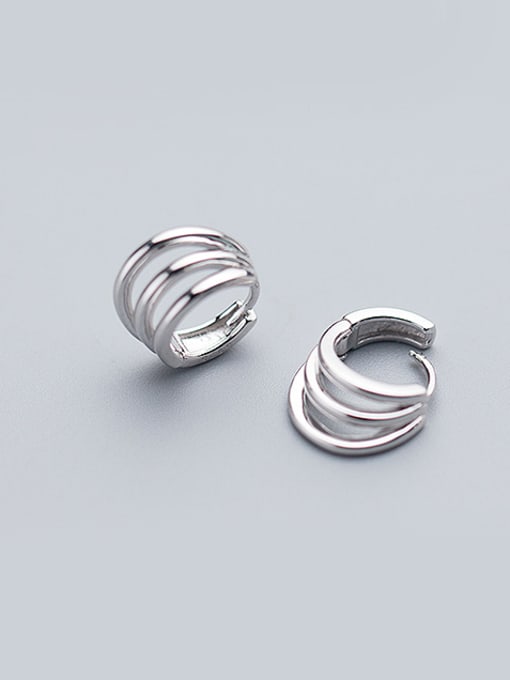 Rosh Simply Style Three Layer Design Round Shaped S925 Silver Clip Earrings