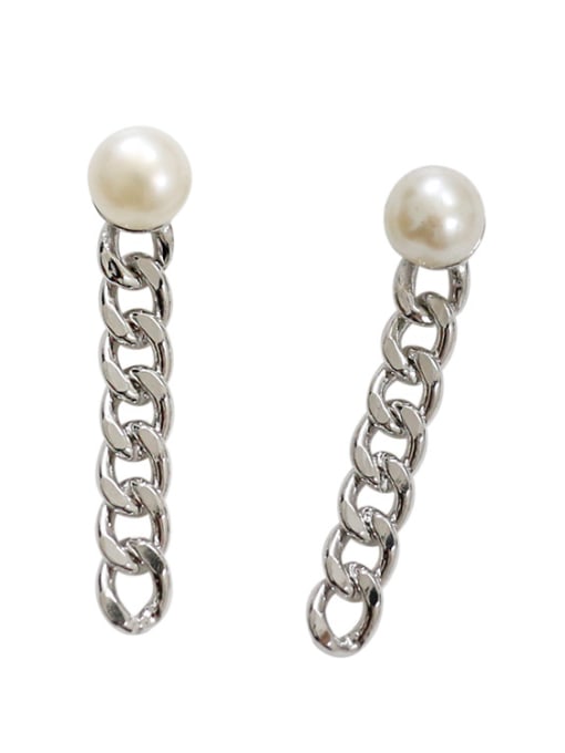 DAKA Simple White Artificial Pearl Personalized Chain Silver Stud Earrings 0