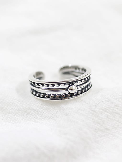 DAKA 925 Sterling Silver With Antique Silver Plated Vintage hollow beads Free Size Rings