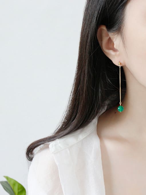 DAKA Pure silver 18k-gold green agate long earrings 1