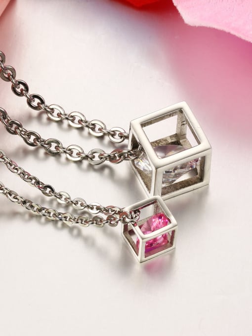 Open Sky Fashion Hollow Cube Zircon Titanium Lovers Necklace 3