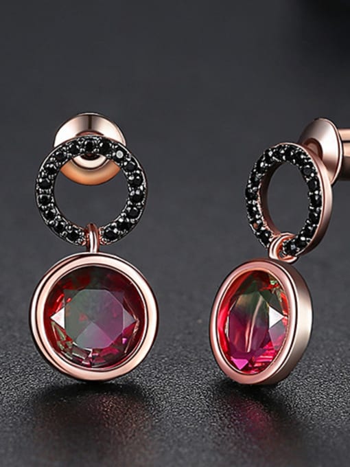 red-T04E23 Copper With Rose Gold Plated Simplistic Round Stud Earrings