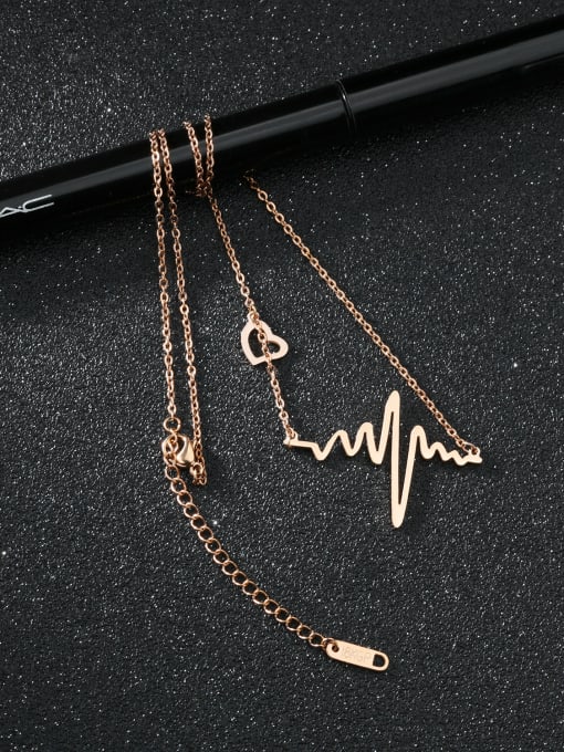 Open Sky Simple Heart Rate Titanium Rose Gold Plated Necklace 1