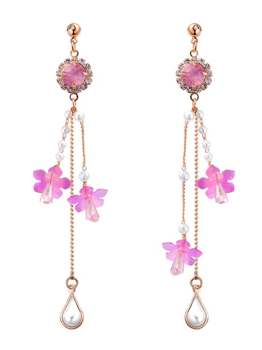 Girlhood Alloy With Rose Gold Plated Trendy Flower Drop Earrings 4