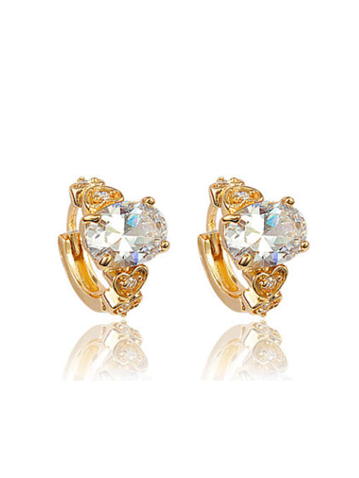 Gold High Quality 18K Gold Plated Geometric Zircon Clip Earrings
