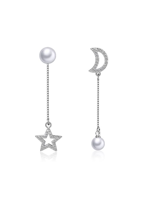 AI Fei Er Personalized Hollow Moon Star Imitation Pearl Drop Earrings 0