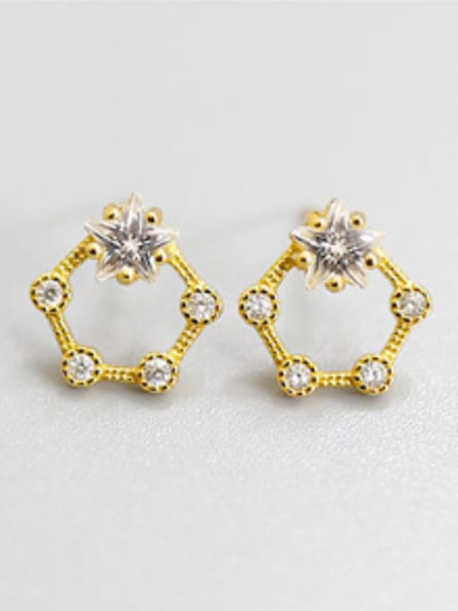 Gold Fashion White Zirconias Hollow Five-pointed Star Silver Stud Earrings