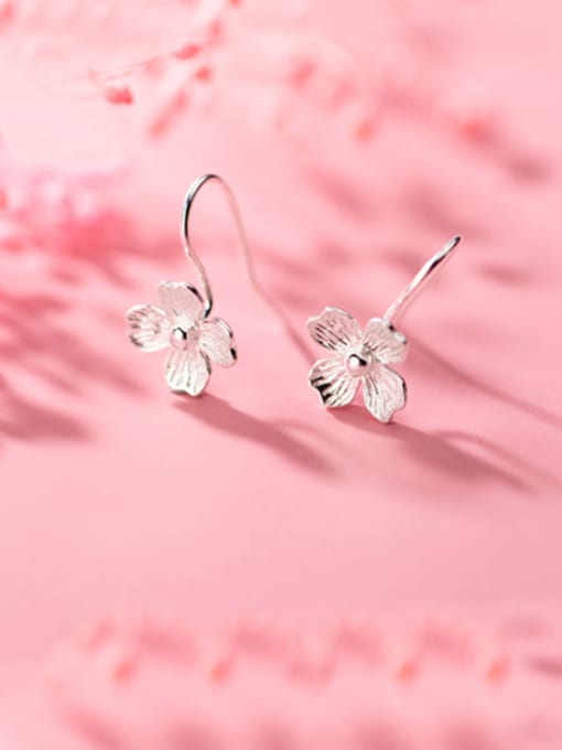 Rosh 925 Sterling Silver With Platinum Plated Simplistic Flower Hook Earrings 4