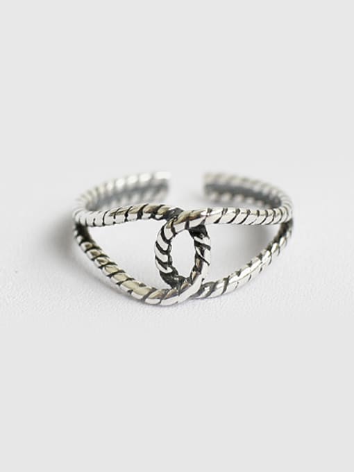 DAKA Retro style Two-band Woven Silver Opening Ring 0