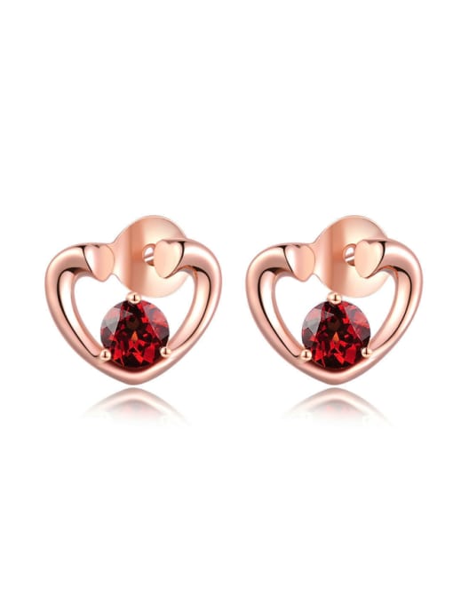 ZK Heart-shape Natural Garnet Small Stud Earrings 0