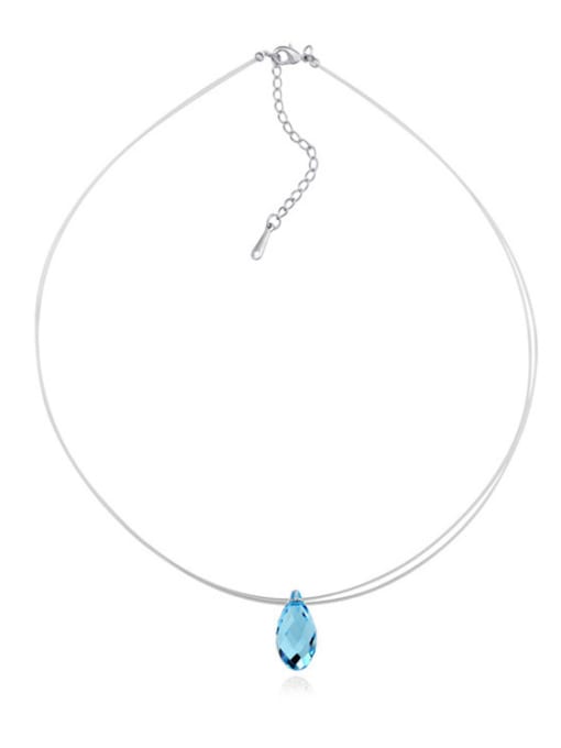 light blue Simple Water Drop austrian Crystal Platinum Plated Necklace