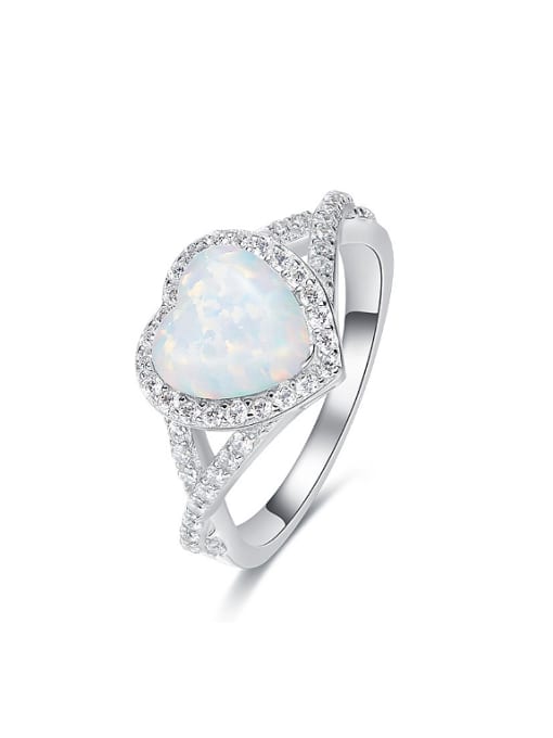 White Fashion Opal stone Cubic Zirconias Heart 925 Silver Ring