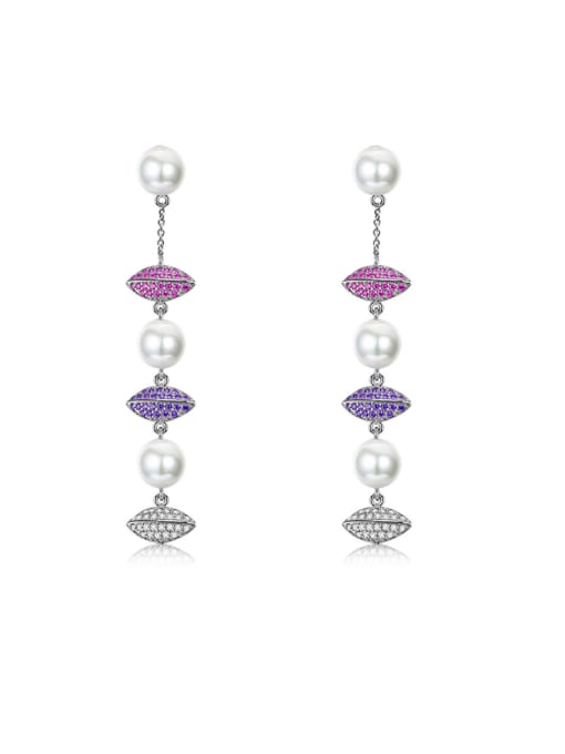 ALI Temperament long leaves pearl fringe micro-inlaid zircon earrings 0