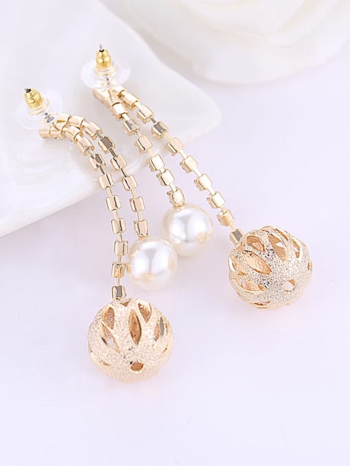 Wei Jia Fashion Hollow Ball Artificial Pearl Rhinestones Copper Drop Earrings 3