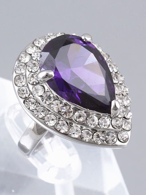Wei Jia Personalized Exaggerated Water Drop Purple Zircon White Rhinestones Ring 2