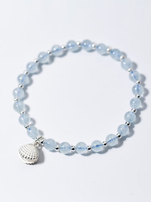 Rosh Temperament Blue Shell Shaped Crystal S925 Silver Bead Bracelet 0