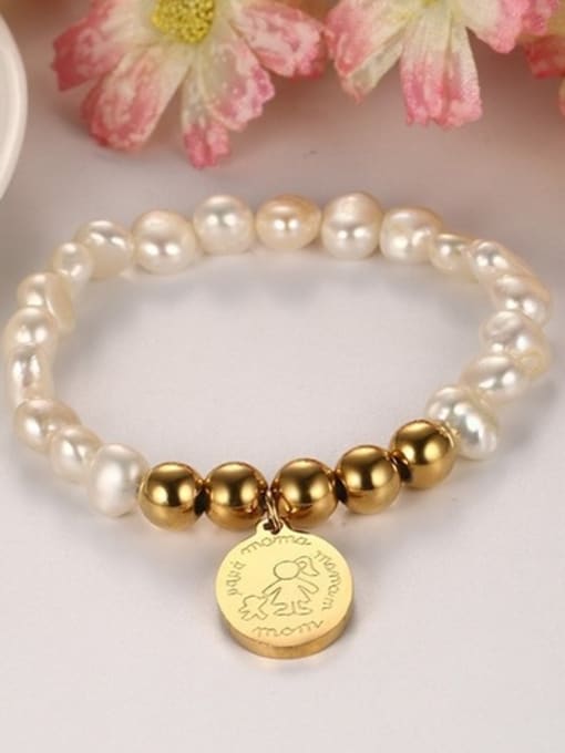 CONG Creative Gold Plated Tag Shaped Freshwater Pearl Bracelet 2