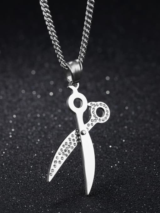 Open Sky Personalized Scissors Rhinestones Titanium Necklace 2