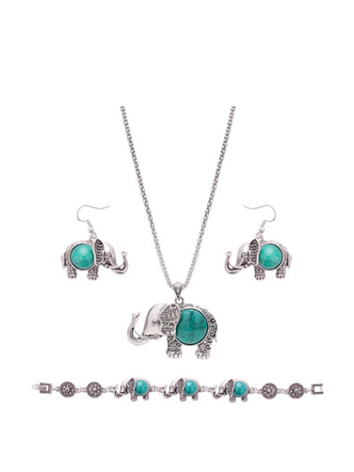 BESTIE Alloy Antique Silver Plated Fashion Artificial Stone Elephant Three Pieces Jewelry Set