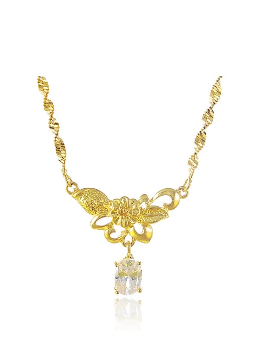 Yi Heng Da All-match 24K Gold Plated Flower Shaped Rhinestone Copper Necklace