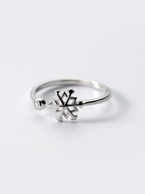 Rosh Temperament Snowflake Shaped Single Rhinestone Silver Ring 0