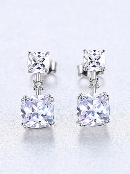 Sliver 925 Sterling Silver With Cubic Zirconia Delicate Square Stud Earrings