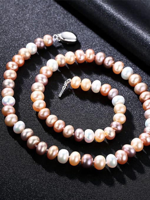 Color Sterling Silver 8-9mm Natural Freshwater Pearl Necklace