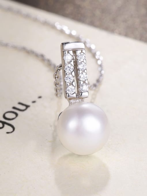 One Silver Simple Shiny Zirconias Freshwater Pearl 925 Silver Pendant 0