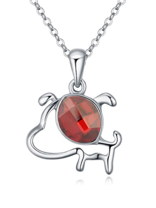red Fashion Zodiac Dog Oval austrian Crystal Pendant Alloy Necklace