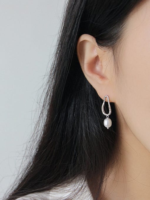 DAKA 925 Sterling Silver With  Artificial Pearl Simplistic Irregular Drop Earrings 2