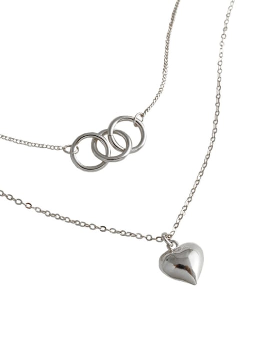 DAKA 925 Sterling Silver With Glossy  Simplistic Geometric Ring Love Double Layer  Necklaces 0