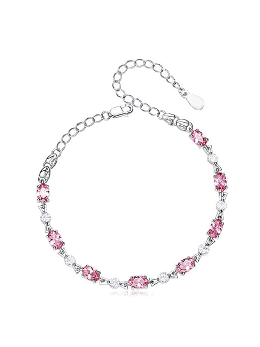 pink Fashion Little Oval Cubic Zirconias 925 Silver Bracelet