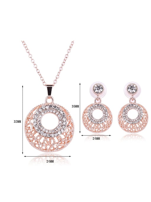 BESTIE Alloy Rose Gold Plated Fashion Rhinestones Hollow Circle Two Pieces Jewelry Set 2