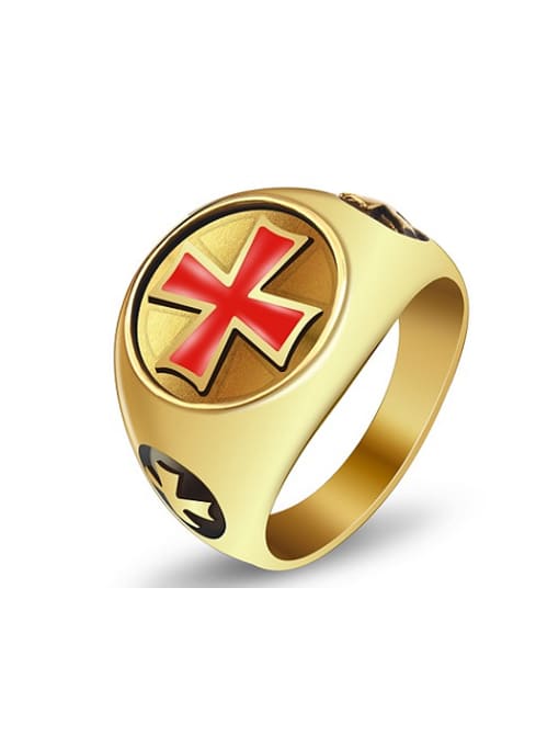 RANSSI Gold Plated Red Cross Signet Ring