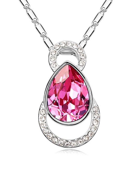 pink Simple Water Drop austrian Crystals Pendant Alloy Necklace
