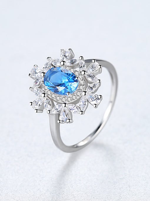 Blue 925 Sterling Silver With Sapphire Luxury Flower Solitaire Rings