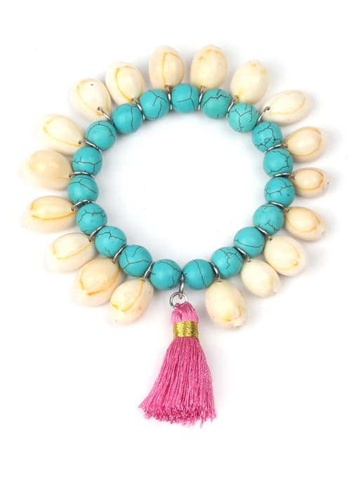 KSB1155-B Blue Turquoise Wood Beads Natural Stones Conch Shell Bracelet