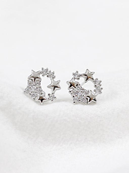 DAKA Fashion Tiny Star Cubic Zirconias Silver Stud Earrings 2