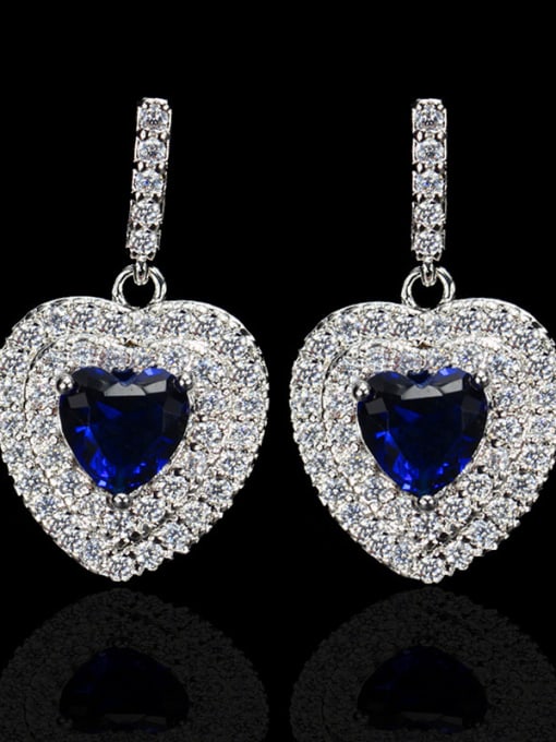 Blue Zircon Heart-shape Drop Cluster earring