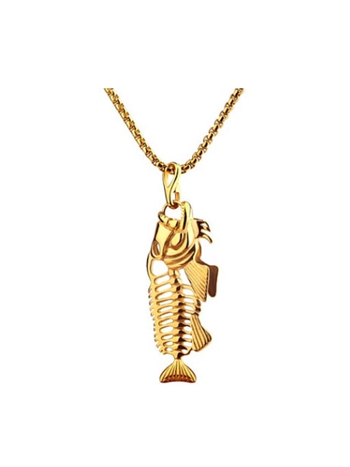 Gold Titanium Fish Bone Pendant