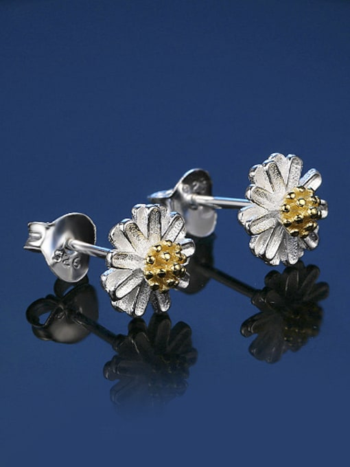 ZK Elegant Little Daisy Flower Double Color 925 Sterling Silver Stud Earrings 2
