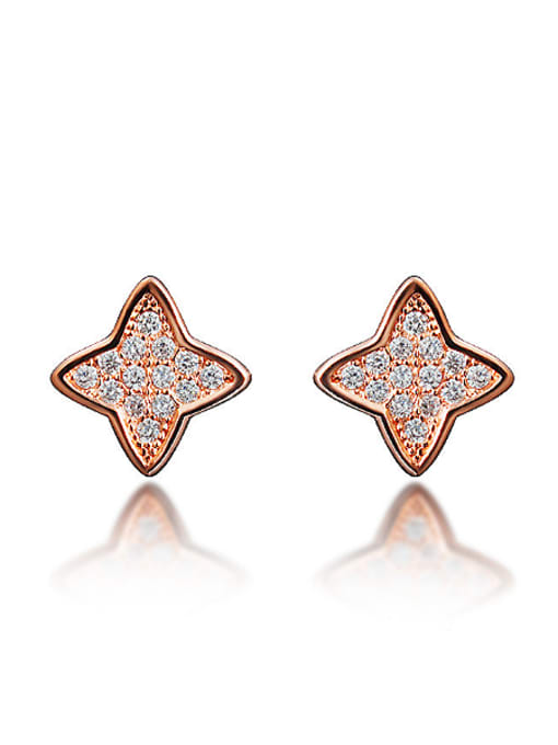 Rose Gold Tiny Shiny Zirconias-covered Star 925 Silver Stud Earrings