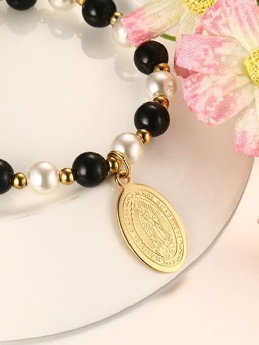 golden Elegant Gold Plated Tag Artificial Pearl Bracelet