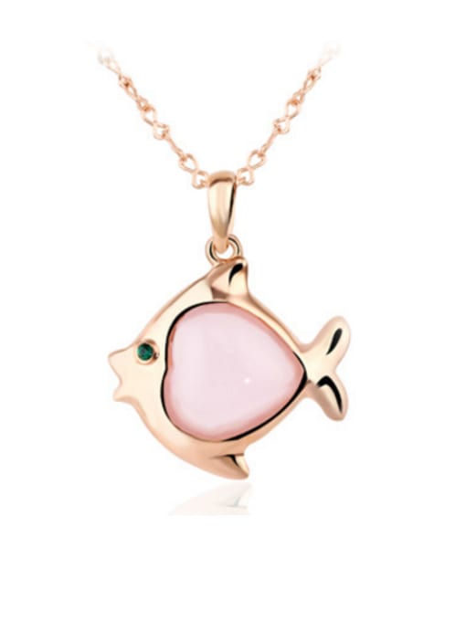 OUXI Fashion Opal 18K Rose Gold Bubble Fish Shaped Necklace 2